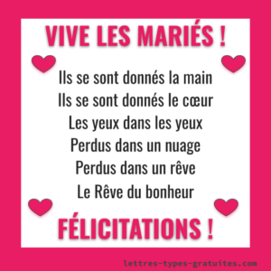 Poeme mariage felicitations Parents Témoins Amis Poèmes des Mariés