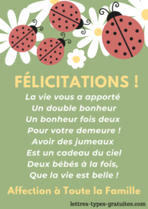 Texte naissance Jumeaux Jumelles Félicitation Citation Sms Poème Carte